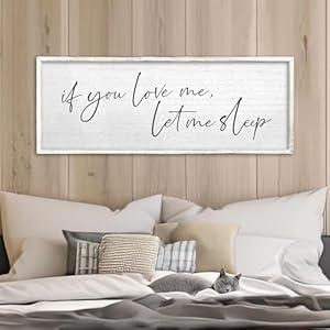 TQianJiang Master Bedroom Above Bed Wall Decor Art Funny Sleep Quote 32"×12" If You Love Me Let Me Sleep Sign Large Rustic Farmhouse Wood Framed for Couples Over Bed Wall Hanging (White)