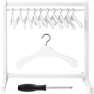 Civaner  Doll Garment Rack with Wooden Clothes Hanger for 18 Inch Girl Doll Clothes Mini Hangers Wardrobe Furniture Accessories for Dollhouse Baby Shower Supplies (White)