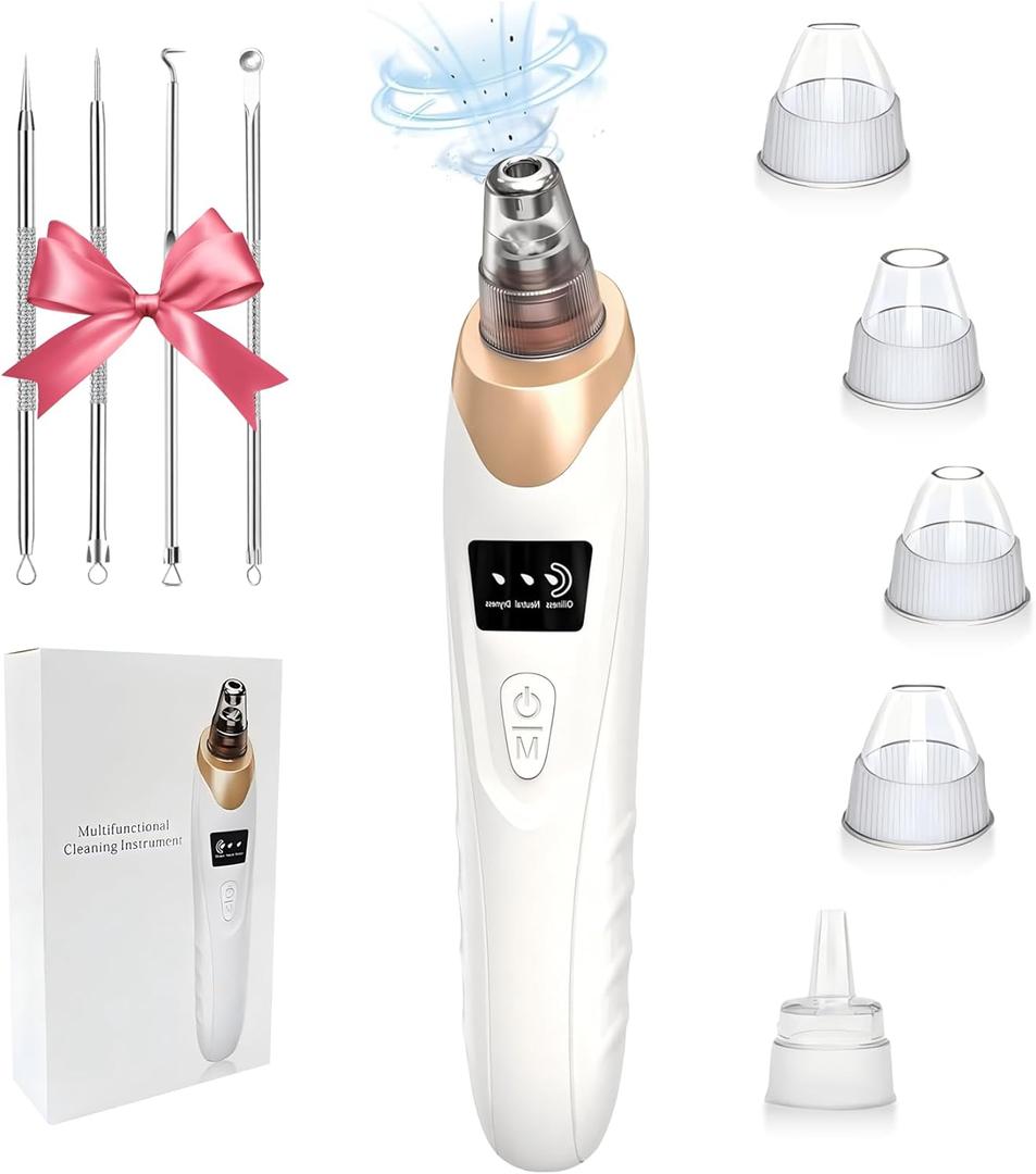 Blackhead Remover Vacuum - Professional Blackhead Extractor for Face with 3 Adjustable Suction Levels, USB Rechargeable Pore Cleaner, and 5 Interchangeable Probes (White)
