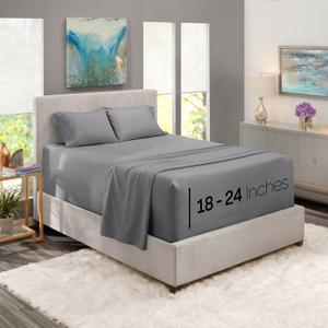 Nestl Queen Size Sheet Set, 4 Piece Extra Deep Pocket (18-24 inches), Microfiber, Cooling, Hotel Luxury, Soft, Breathable, Wrinkle-Free, Easy to Care, Grey