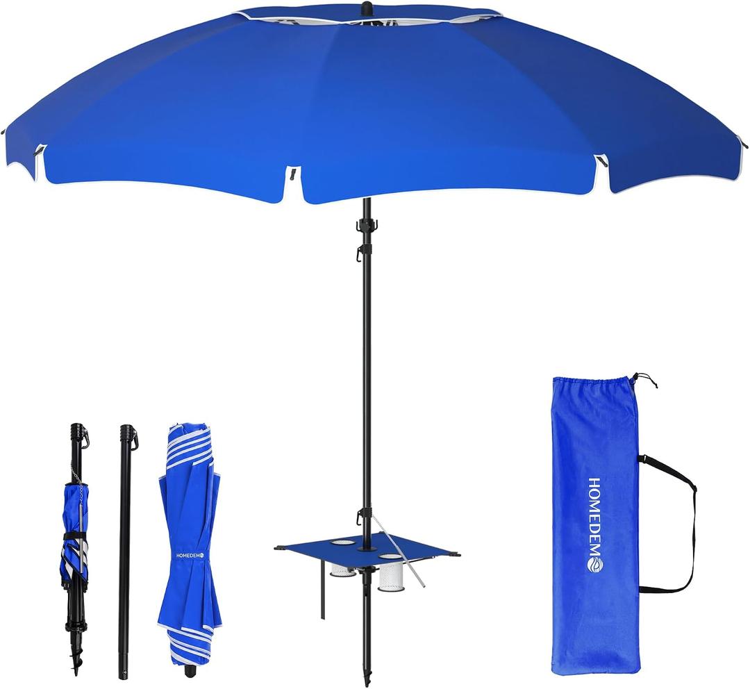 HOMEDEMO 7FT Portable Folding Beach Umbrella for On-the-Go Sun Protection at Outdoor Events