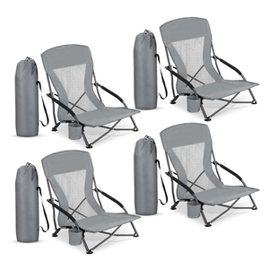 Menkxi 6 Pack Low Beach Chairs for Adults, Portable Folding Sand Chairs with Cup Holder and Carry Bag, Lightweight High Back Camping Chair for Beach Trips, Concerts, BBQ, Lawn, Outdoor (Light Grey)