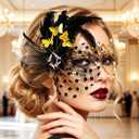 Campsis Women Masquerade Mask, Gold Masquerade Ball Mask, Feather Venetian Mask