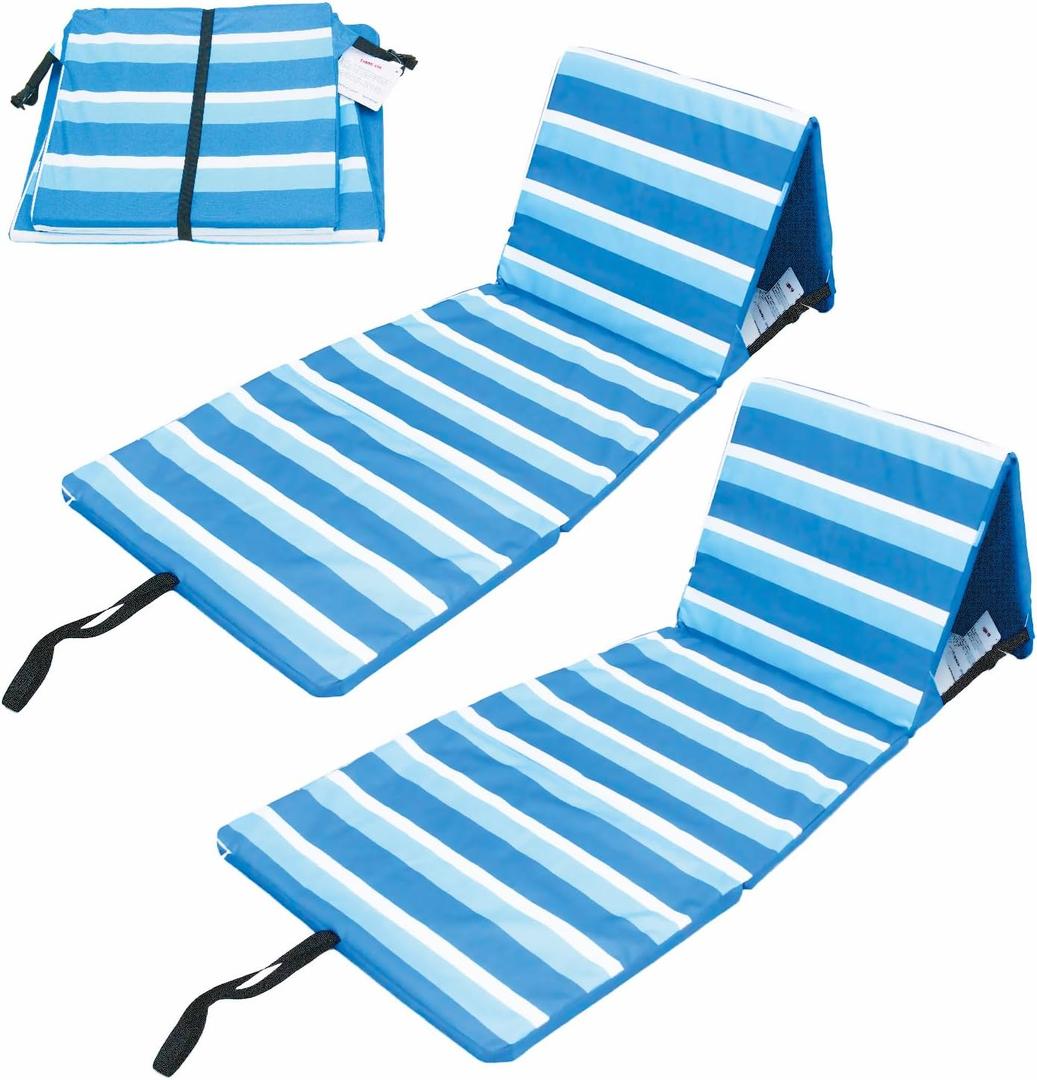 Portable Beach Chair with Back Support, Folding Lounge for Adults Adjustable Beach Mat Lightweight Tanning Chair for Outdoor Sand Camping Sunbathing,2 pcs