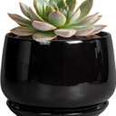 G EPGardening 6 Inch Planter - Ceramic Pot for Plants, Ceramic Planter with Drainage and Saucer, Round Flower Pot Indoor Outdoor, Modern Room Decor, Home Gifts, Black