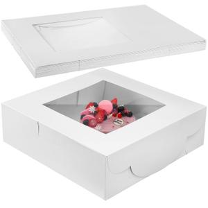 Ireer 10 Pcs 16 x 16 x 5 Inch Cake Boxes with Window White Bakery Boxes Large Pastry Baking Rectangle Cardboard Window Bakery Pastry Containers for Cakes Cupcake Cookie Pie Treat Party Supplies Favors