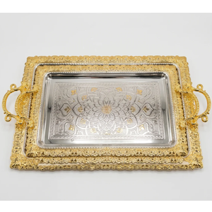 2 Pack Metal Serving Trays, Rectangle, Gold