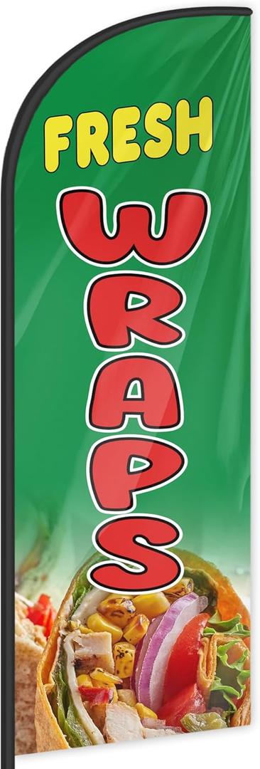 Fresh Wraps Feather Flag for Business Advertising 6 FT Swooper Flag for Storefronts Retailers Shops Food Trucks Events and Fairs (Flagpole Not Included)