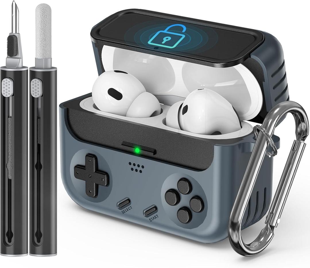 Inesore for Airpods Pro 2nd Generation Case Cover with Cleaner Kit,with Lock for Airpods Pro Case Cover,Classic Cool Funny Game Console Hard Air Pod Pro Case for Men Boy(Black)