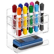 Clear Wall Mounted Marker Holder, Dry Erase Marker Holder | Sturdy Acrylic Material, Mounts To Wall, Marker Tip Slot Keeps Markers In Place | Holds 10 Markers & 1 Eraser (2.9x9.5x3.5in)