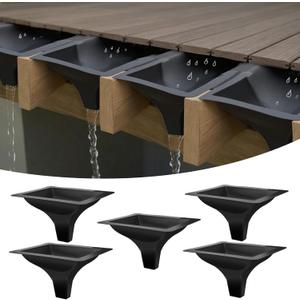 Downspout Gutter Funnel for Under Deck Drainage System - 5 Pack Black PE for 12” & 16” Joist Spacing, Pre-Marked Cut Lines for Easy Installation & Joist Rot Protection