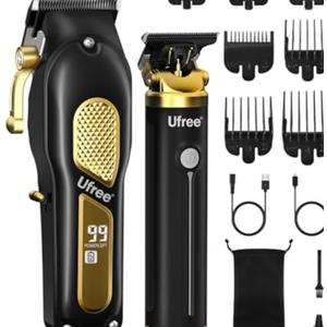 Ufree Hair Clippers for Men, Professional Clippers and Trimmers Set, Cordless Clippers for Hair Cutting, Beard Trimmer, Barber Clippers, Rechargeable Electric Shaver, Gifts for Men, Black Gold