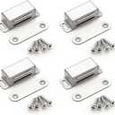 Ravinte 4 Pack Silver Magnetic Door Catch, Brushed Satin Nickel Cabinet Magnets, Strong Magnetic Catch Latch for Kitchen Cabinets, Drawers & Cupboards, Stainless Steel Closures