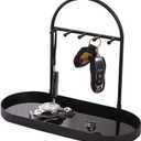 Shinpuru Metal Jewelry Organizer Stand & Key Holder Tray with Acrylic Base, Key Stand and Jewelry Tray with 5 Hooks, Perfect Bowl, Valet, Key Tray, Ring Holder, Jewelry Dish(Matt Black)