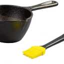 Lodge 15.2 Ounce Cast Iron Melting Pot + Silicone Basting Brush - Unparalleled Heat Retention - Heat Resistant Basting Brush up to 450 - Black and Yellow