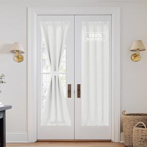 NICETOWN Linen Blackout Door Curtain for French Front Door, Privacy 100% Blackout Thermal Insulated Window Covering for Kitchen Bathroom, Doorway Curtains, 1 Panel, White Dove, W25 x L80