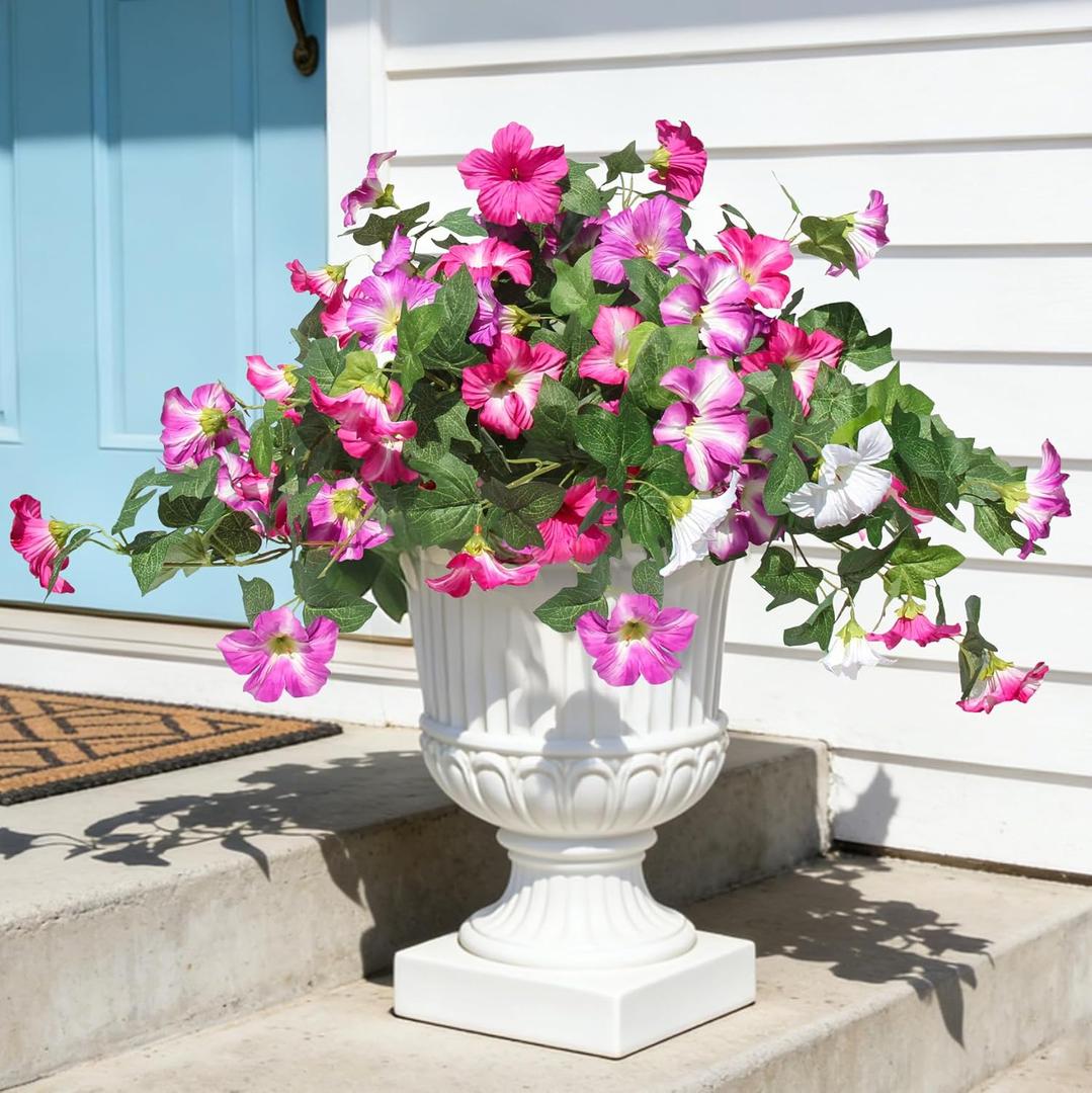 Artificial Fake Flowers for Outdoors Petunias, 2 Bundles UV Resistant Silk Faux Outdoor Plants for Hanging Planters, Spring Flower Decoration for Front Porch Patio Garden Yard Garden Decor