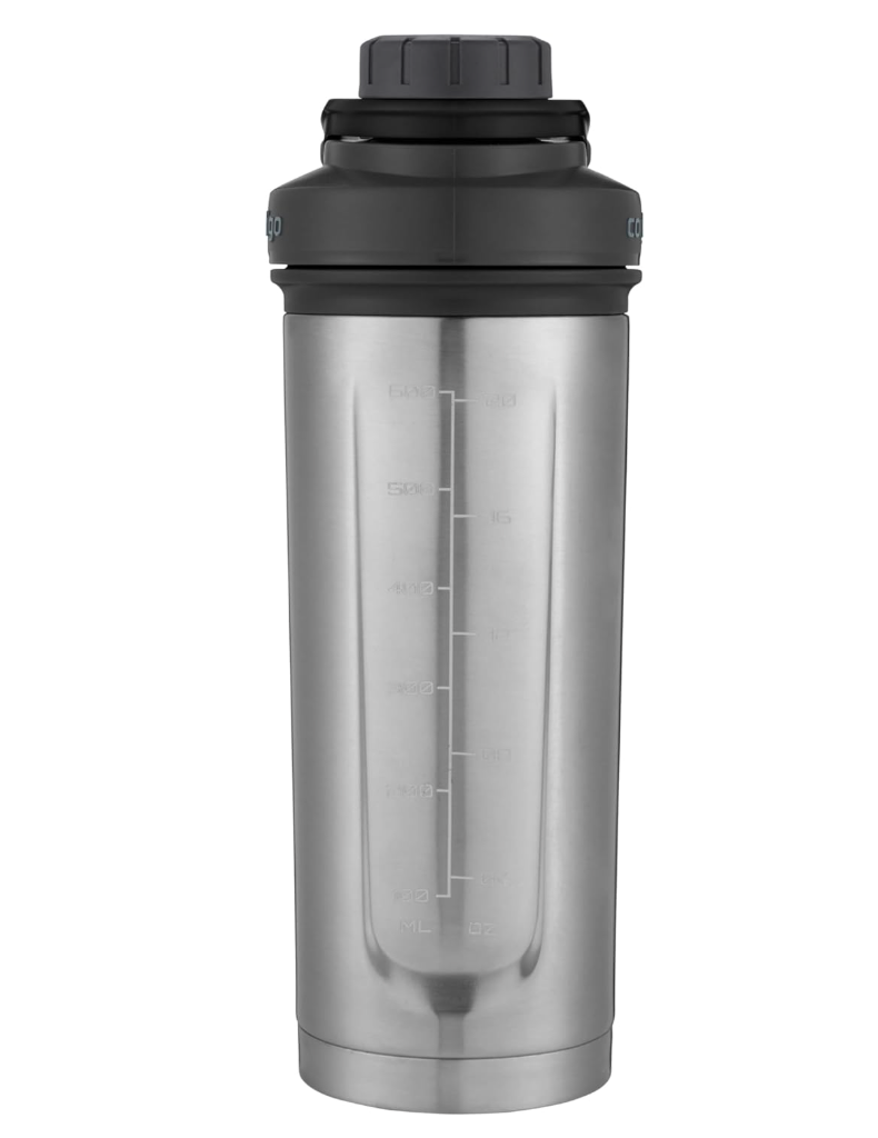 Contigo Fit Shake & Go 2.0 Protein Shaker Bottle with Leak-Proof Screw Lid, Vacuum-Insulated Mixer Bottle with Whisk and Carry Handle.