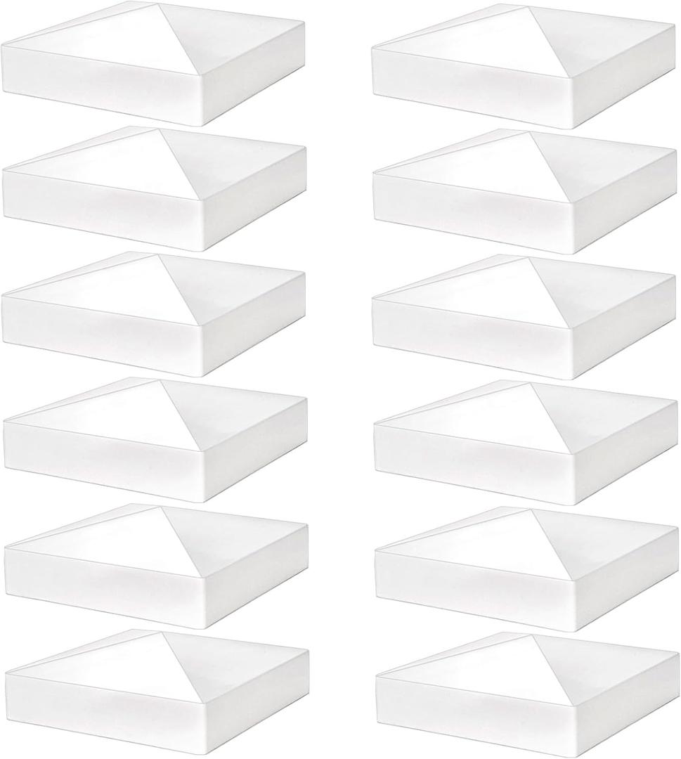 Hiceeden 12 Pack 5" x 5" Vinyl Fence Post Caps, Pyramid PVC Deck Post Caps, Decking Caps for Mailbox, Lamp Post, Deck, Dock, White