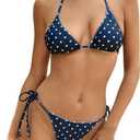 SweatyRocks Women's Polka Dots Bikini Set Cute Halter Backless Triangle 2 Piece Bathing Suits Summer Beach (Medium, Dark Blue)