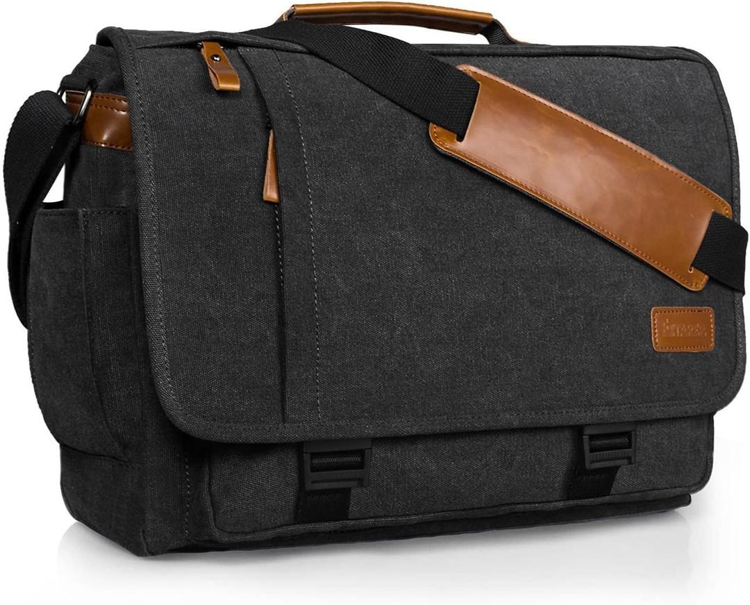 ESTARER Men Messenger Bag 15.6 inch, Computer Work Bag Water-resistant Canvas, Laptop Shoulder Bag Briefcase Satchel, Dark Grey