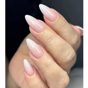 Artquee Pink White Ombre Press on Nails Medium Almond False Tips Glossy Reusable Fake Stick on Nails Kit for Women - 30 PCS 15 Sizes, 20 - Pink White Ombre