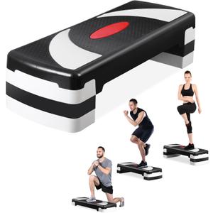 31 Inch Adjustable Workout Aerobic Step, Exercise Platform Trainer w 4 Adjustable Risers for Home Gym Fitness Workout,Lightweight (Gray)