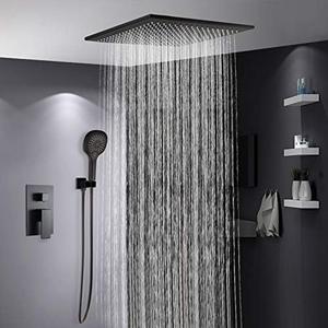Contemporary 2-Function Rain Shower Head Ceiling Mounted Rainfall Square Shower Head Stainless Steel Overhead Rainfall Massage Top Sprayer Matte Black