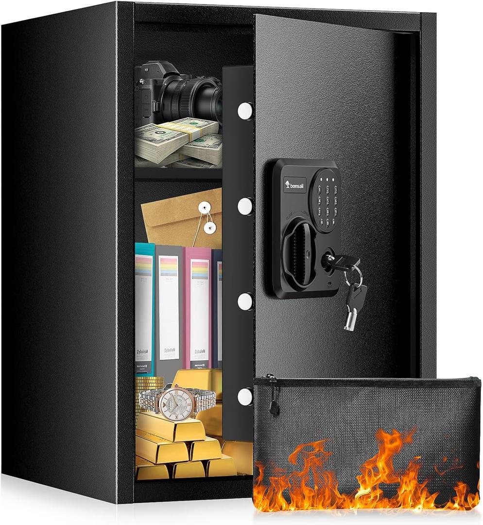 Bonsaii Large Safe Box with Fireproof Bag, 2.5 Cubic Feet for home security with Electronic Keypad and Removable Shelf, Document Safe for Home, Money, Cash, Jewelry, 15.7"W x 15"D x 21.7"H