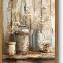 Qenundme Framed Rustic Farmhouse Floral Canvas Wall Art Florals in Rusty Cans Print Posters Vintage Country Flower Still Life Pictures Paintings Prints for Bathroom Bedroom Living room Decor 16X24in