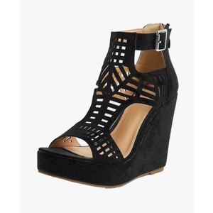 AOSPHIRAYLIAN Wedge Sandals for Women Open Toe Cutout Platform Bohemian Sandals High Heel Buckle Ankle Strap Comfy Summer Sandals, size 8,5