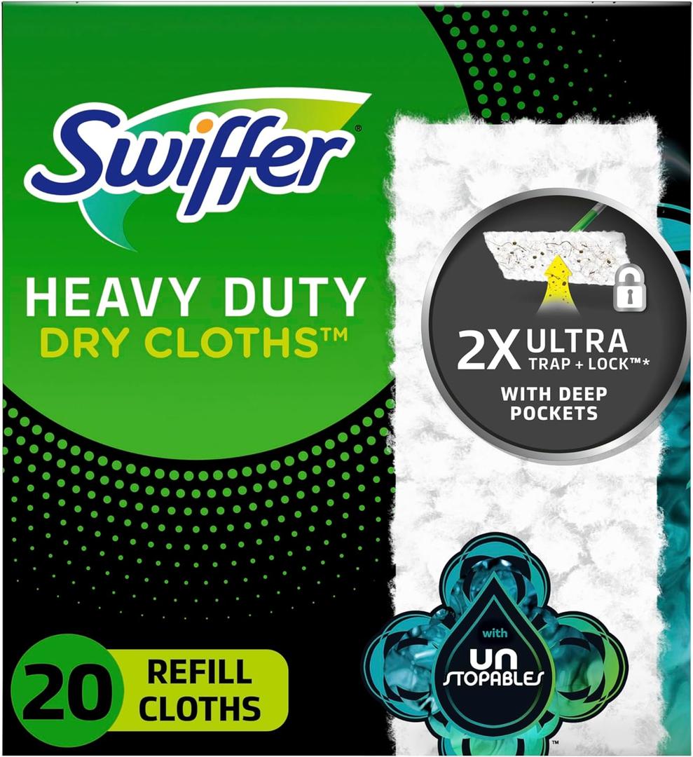 Swiffer Sweeper Heavy Duty Dry Multi-Surface Cloth Refills for Floor Sweeping and Cleaning, Unstopables Fresh Scent, 20 Count