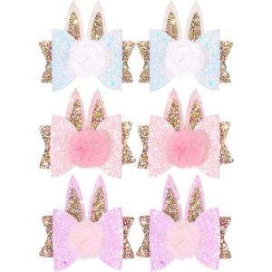 2 x OAOLEER 6Pcs Easter Bunny Hair Bow Clips, Rabbit Hair Bow Accessories for Easter Party Birthday Supplies (Glitter Easter Bows)