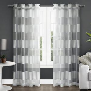 Exclusive Home Navaro Striped Sheer Grommet Top Curtain Panel Pair, 54"x84", Winter White