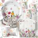 Hsei 250 Pcs Wildflower Party Decoration Baby Shower Disposable Tableware Sets Birthday Supplies Serves 50 Guests Disposable Plates Napkins and Cups for Baby Bridal Shower Birthday Party