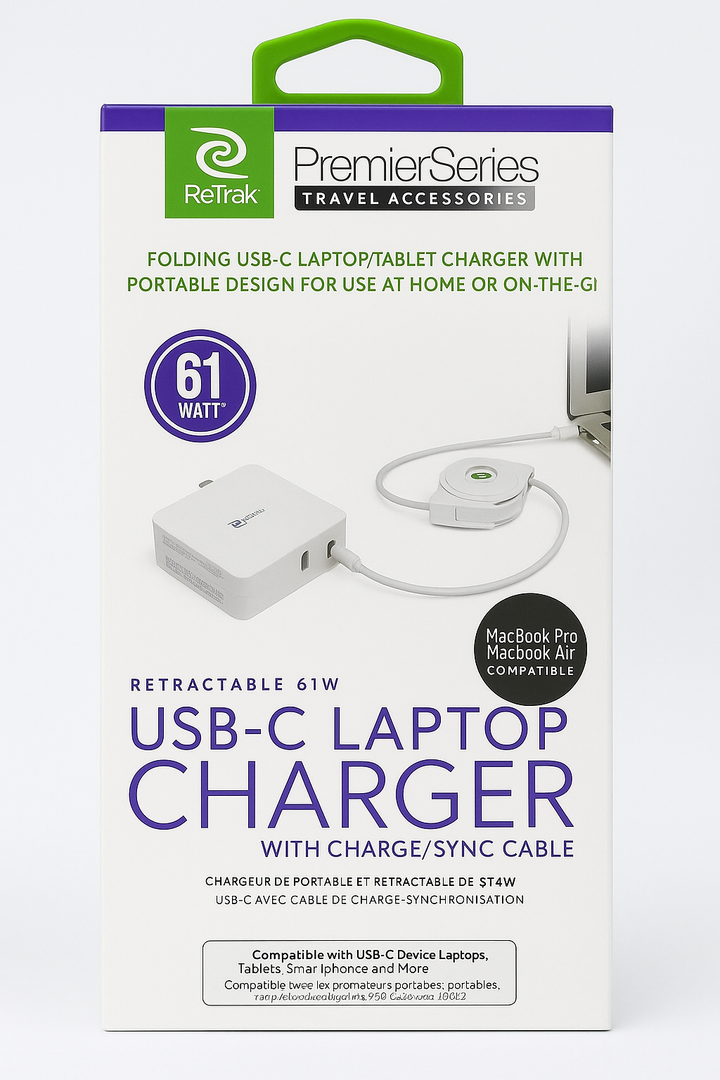 ReTrak ETCHGNBC61 USB-C Charger Laptop | 61W Retractable Charger Cable