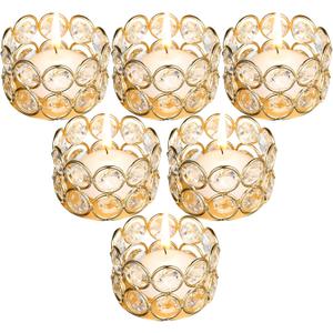 Potchen 6 Pieces Crystal Tealight Candle Holders Bulk, Votive Candle Holder Stands with Diamond Design for Table Centerpieces Wedding Party Home Decor and Holiday Favors (Gold)