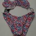 ZAFUL Women's Triangle Bikini Floral Ruffles Bow Tie Up Bikini Set Two Piece Swimsuit (1-blue)