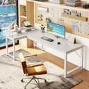 PRAISUN 53" L Shaped Computer Desk, Power Outlets, Monitor Stand, White