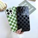 MINSCOSE for iPhone 16 Pro Max Case Aesthetic Checkered Plaid Checkerboard Design Pattern,Trendy Slim TPU Shockproof Protective Full Camera Protection Phone Cover-Green