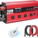 2500W Power Inverter 12V to 110V/120V DC to AC with LCD Display, Remote Controller 4 x AC Outlets and 4 x 3.1A USB Car Adapter for Car Truck Boat RV Solar System (Red)