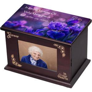 PREKIAR Cremation Urns for Ashes Wooden Urn Memorial Urn for Human Ashes Adult Male Female Large Burial Funeral Wood Urns with Photo Frame Keepsake Urn Box and Casket (Horizontal style urn-Custom 2)