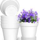 WSMKSZ 7 Inch Thick Plastic Plant Pots with Drainage Holes and Trays 6 Pack Nursery Pots for Indoor & Outdoor House Plants, Seedling Starter Planters for Garden Flowers, White