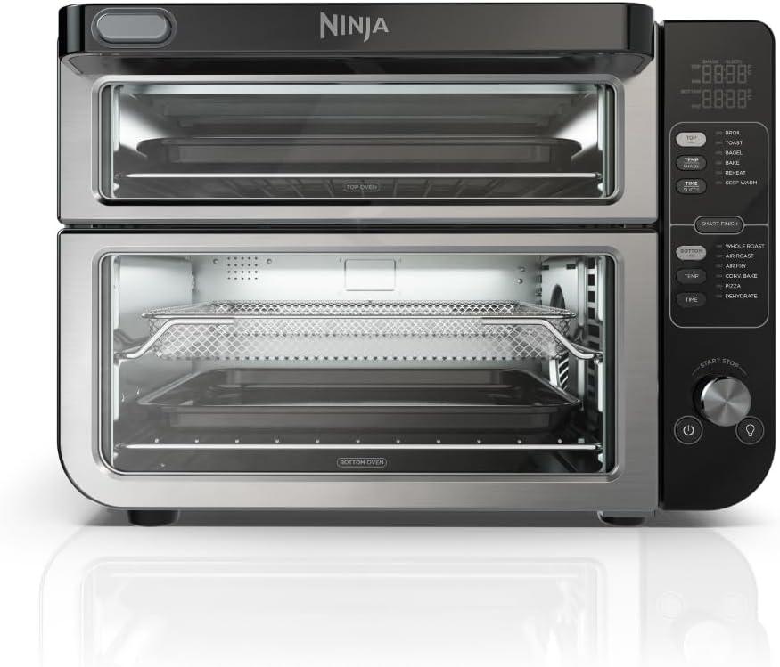 Ninja DCT401 12-in-1 Double Oven with FlexDoor, FlavorSeal & Smart Finish, Rapid Top Convection and Air Fry Bottom , Bake, Roast, Toast, Air Fry, Pizza and More, Stainless Steel, 18.6 in L x 16.39 in W x 13.26 in H