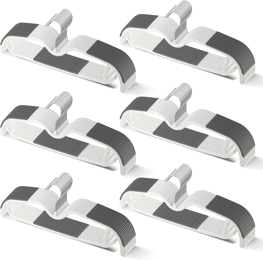 60 Pack M-Style Plastic Pants Hangers, Thin Space Saving Hanger with Rubber Pads and 360 Hook - Non Slip Clothes Hangers, Closet Organizer for Camisole, Tank Top, Dresses, Skirt - Gray