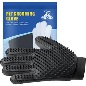 Pet Hair Remover Glove - Gentle Pet Grooming Glove Brush - Deshedding Glove - Massage Mitt with Enhanced Five Finger Design - Perfect for Dogs & Cats with Long & Short Fur - 1 Pack (Right-hand), Black
