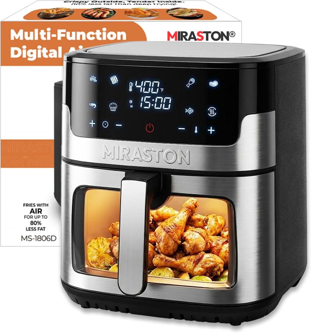 Air Fryer, 8.5QT Family Size Digital Air Fryers, BPA-Free, Smart Touchscreen with 8-Preset, Air Frying, Reheat Leftovers, Party Food, Fast Cooking, Dishwasher-Safe, Stainless Steel, 8.5qt Digital Model