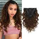 Loxxy Clip in Human Hair Extensions Natural Color Virgin Remy Human Hair Extensions #1B/4 Off Black to Dark Brown with Double Weft 120g/set 7Pcs/lot And 17 Clips Per Pack(18inch Natural Wave)