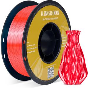 Kingroon Silk PLA 3D Printer Filament, Dimensional Accuracy +/- 0.03 mm, 1 kg Spool(2.2lbs), PLA Shiny Filament 1.75 mm (Red)