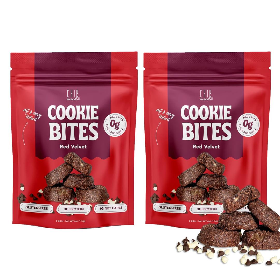 ChipMonk Keto Cookies Bites - Red Velvet Brownie (2 Pack, 16 Bites) Low Carb Keto Snacks - Gluten-Free, High Fat, Low Sugar, Ketogenic Sweet Snack Foods, Healthy Macro Nutrition Treats BB 8/20/25